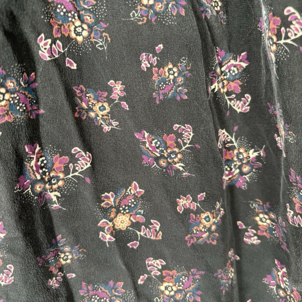 Suzie Kondi Easy Dress L Black Floral Silk Tiered Midi Boho Oversized Pockets - Picture 13 of 14